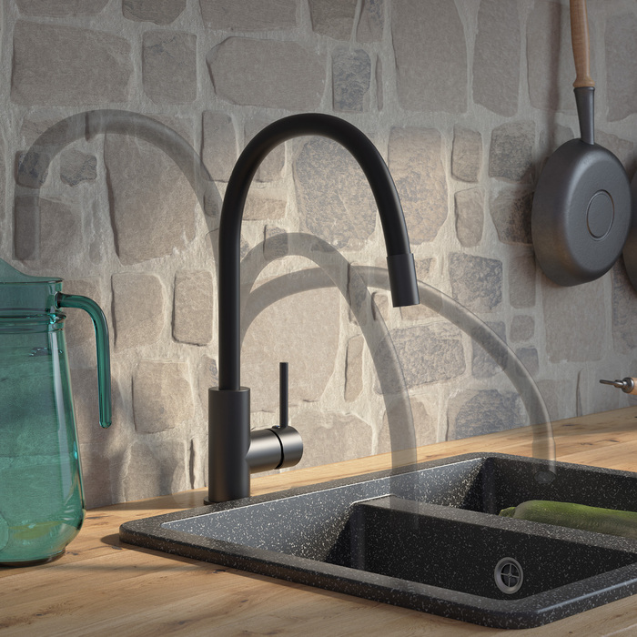 Смеситель для кухни K36BLJ0i05 IDDIS Kitchen 360, Черный Матовый, С ГИБКИМ ИЗЛИВОМ