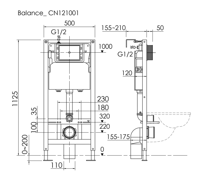Инсталляция для унитазов CN121001CH Ceramica Nova Balance, С КНОПКОЙ Circle, Хром