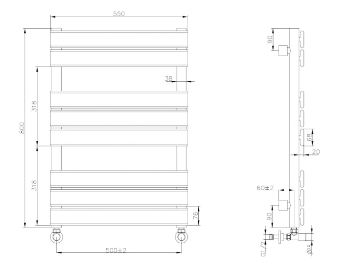Полотенцесушитель водяной 720-CR Boheme Venturo Chrome 50/80 см, Хром, двухвентильный