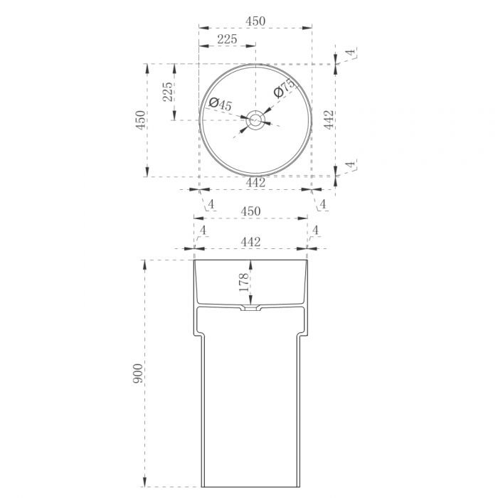 Раковина D45 см отдельностоящая прозрачная AT2701White-Aquamarin Abber Kristall, Белый/Бирюзовый, Слив в пол, БЕЗ ДОННОГО КЛАПАНА