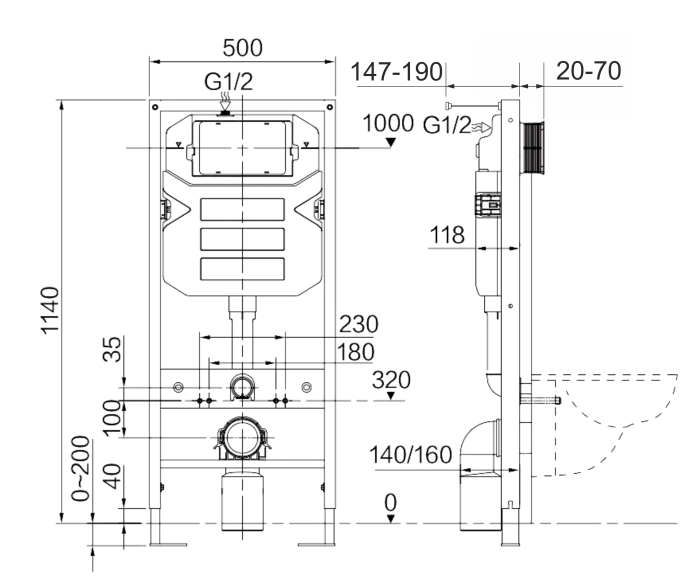 Инсталляция для унитазов CN1002B Ceramica Nova Envision, с кнопкой смыва Flat, цвет черный матовый